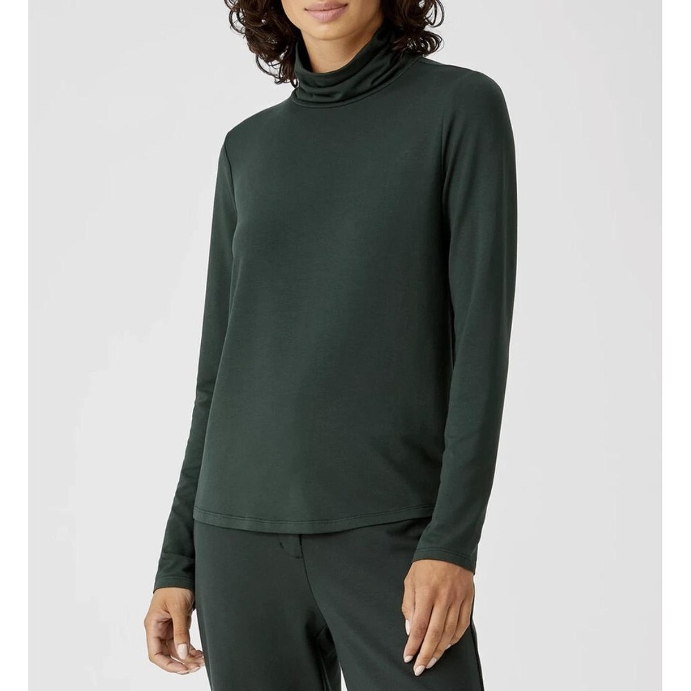 Eileen Fisher Funnel Neck Top Womens XL Green Capsule Tencel Office Minimalist